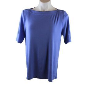 J. Jill Perfect Pima M Blue Shirt Top Short Sleeve